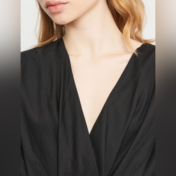 Zara Womens Black Minimalist V-Neck Poplin Sleeves Pleated Dress Size XS - Picture 15 of 16